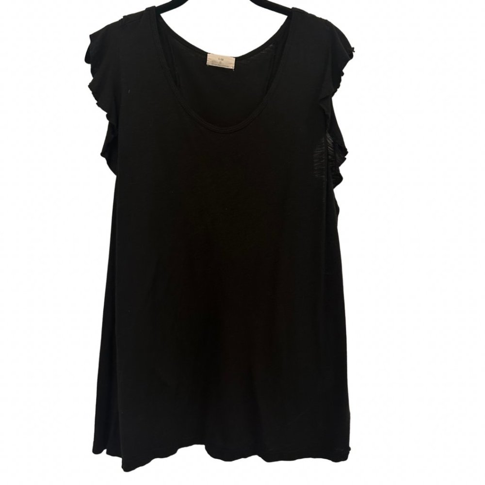 Anthropologie T.La Black Top with Self-Ruffle Edge Around Shoulder and Back